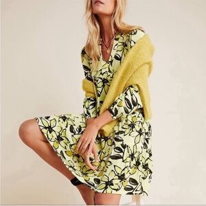 Anthropologie Maeve Amber Tiered Dress Floral Long Sleeve XS